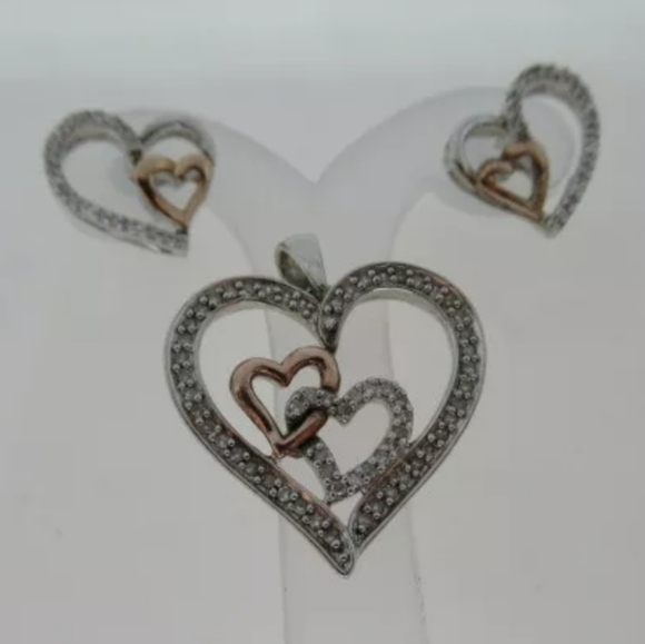 10kt Solid Gold and 925 Silver Diamond Heart Set - Picture 10 of 12